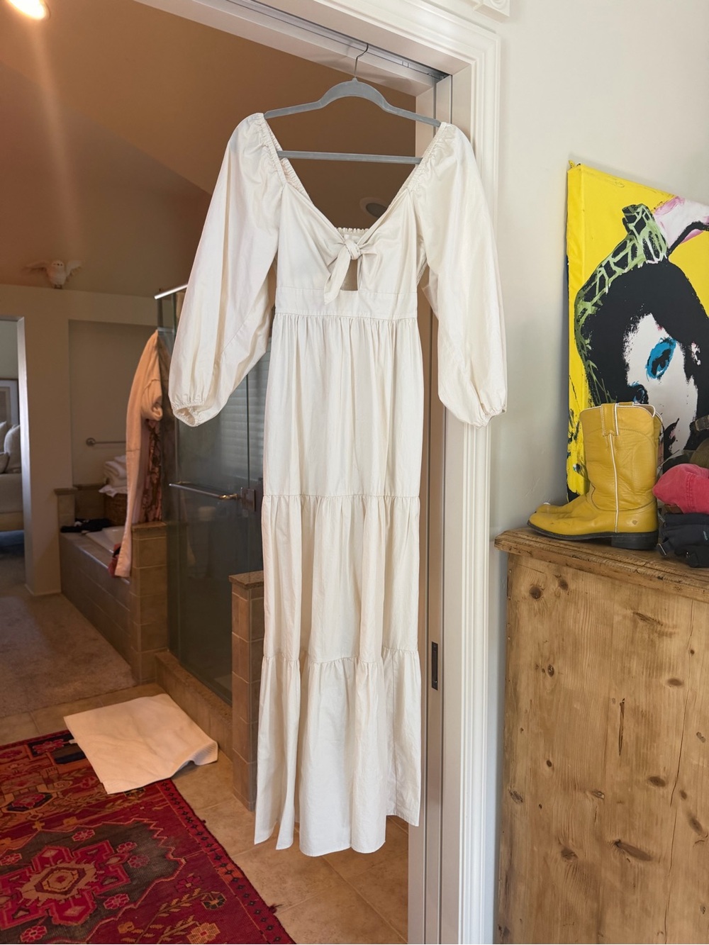 Xirena Women’s Cream Tiered cotton Maxi Dress with Puff Sleeves